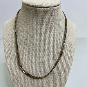 Braided Necklace Chain Mixed Metal Gold Silver Tone Multi Strand 18 Inch Used, s